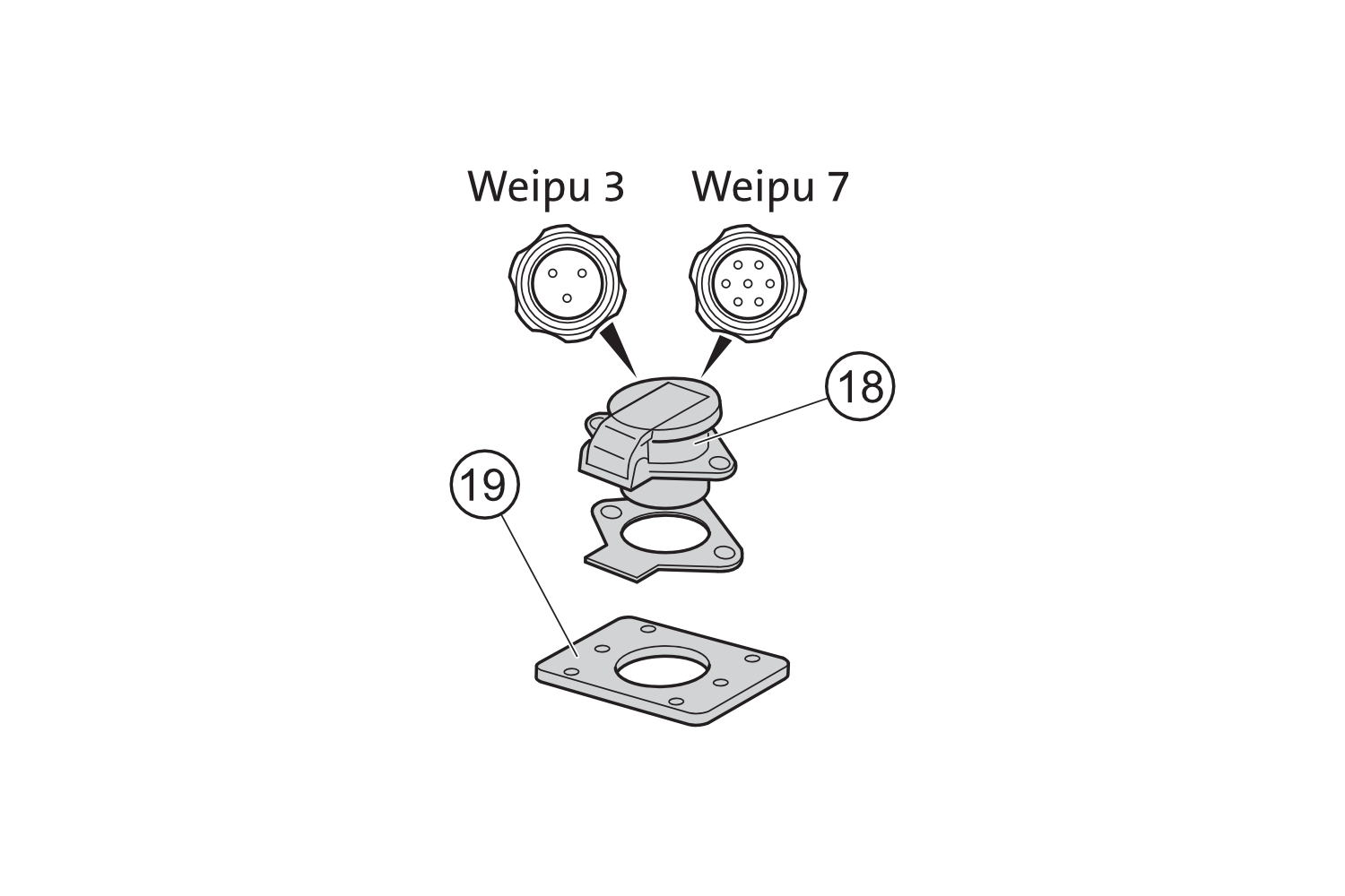 19 - Adapterplatte WEIPU Ladebuchse für Fahrzeug